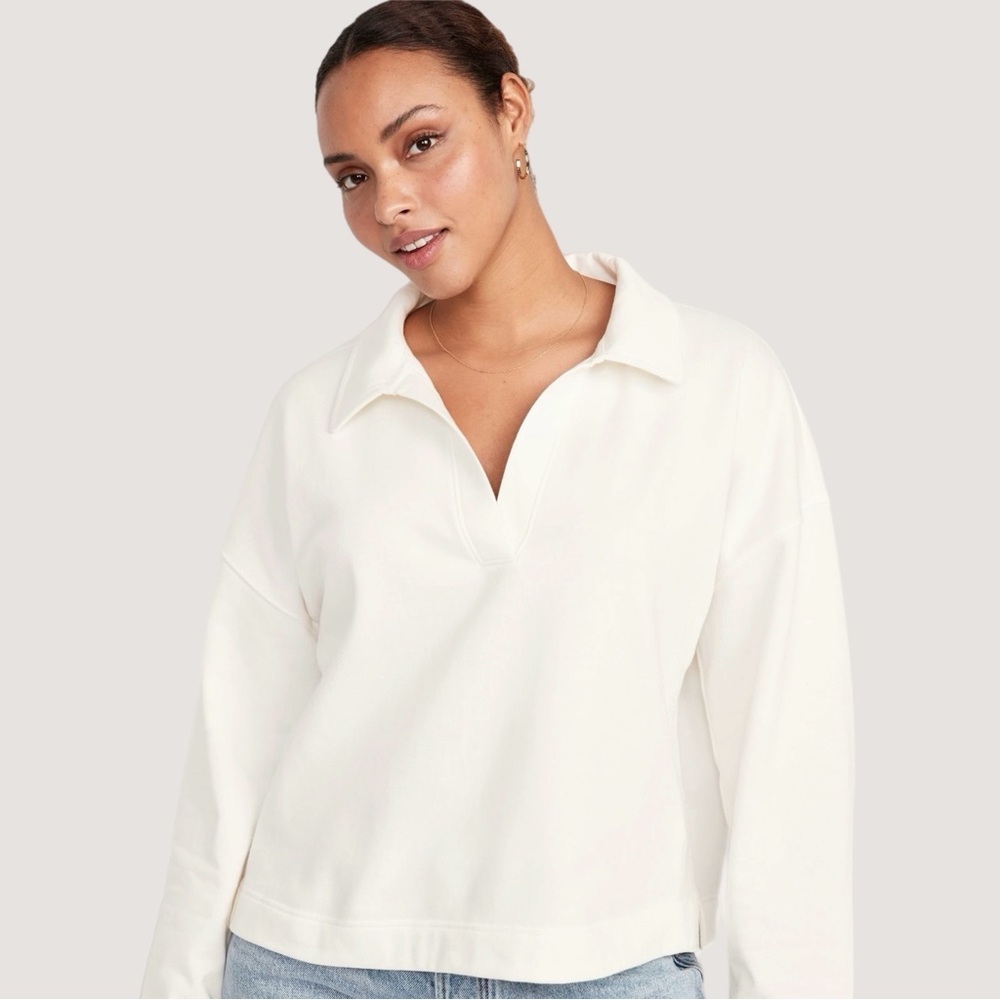 Old Navy Collared Fleece Pullover Color: Sea Salt